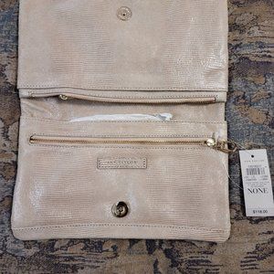 Ann Taylor Tan Leather Fold Over Clutch Excellent Condition NWT